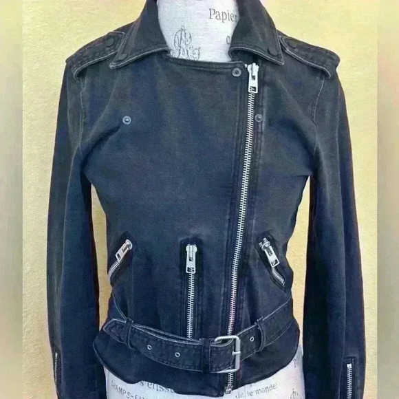 All Saints “Felis Biker” Denim Moto Jacket In Black/Gray Wash Size 6 EUC!! - Picture 5 of 11